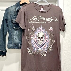 Y2K Ed Hardy Swords Flaming Skull Love Kills Vintage Collection Tee